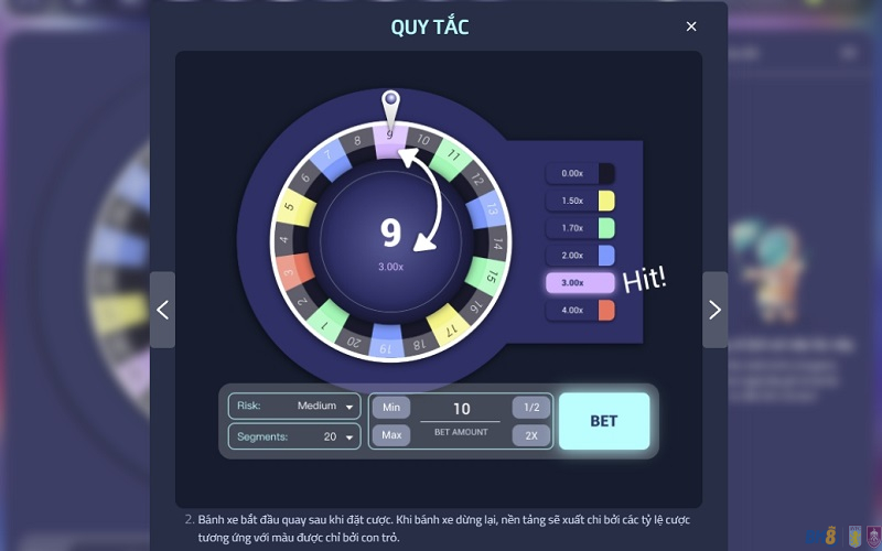 Tỷ lệ trả thưởng của game Wheel BK8